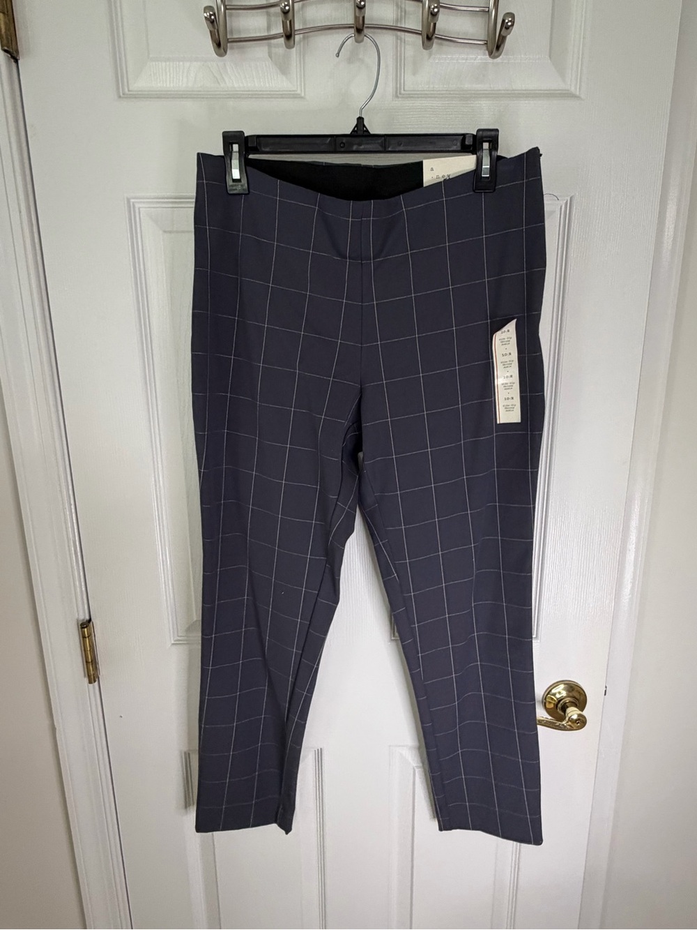 Windowpane Stretch Pants in Dark Navy for Women